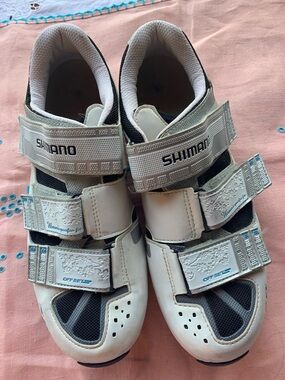 Shimano grayish white 
Women's Cycling Shoes with Velcro Straps 10.4/ 43